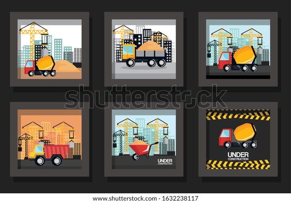 bundle designs of under construction and icons\
vector illustration\
design