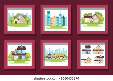 bundle designs of urban and nature scenes vector illustration design