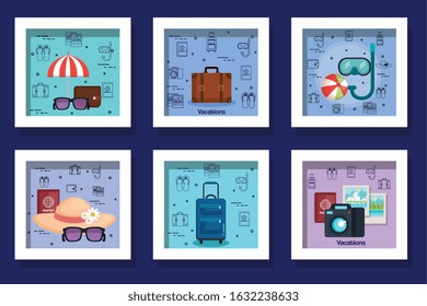 bundle designs of vacation set icons vector illustration design