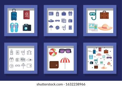 bundle designs of vacation set icons vector illustration design