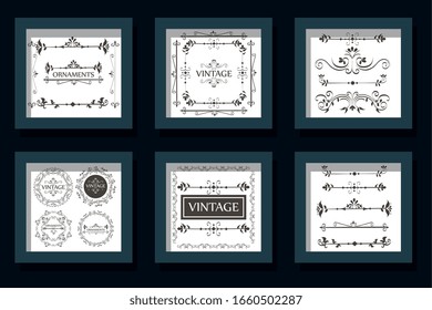 bundle designs of vintage ornamental frames vector illustration design
