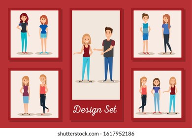 bundle of designs young people avatar characters vector illustration design