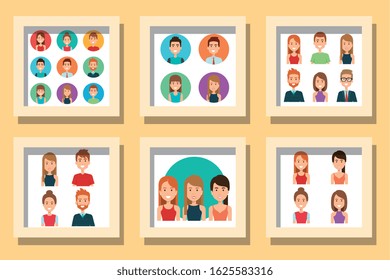 bundle designs of young people vector illustration design
