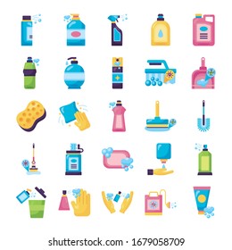 bundle of desinfectants set icons vector illustration design