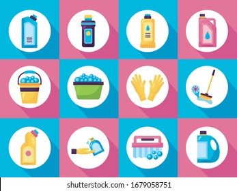 bundle of desinfectants set icons vector illustration design