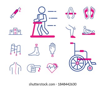 bundle of disabilities set icons in blue background vector illustration design