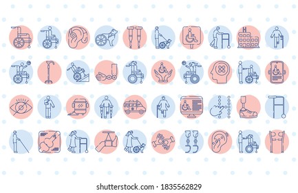 bundle of disabilities set icons vector illustration design