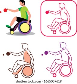 Bundle of disabled people with prosthetic limbs performing sports activities. line art and  modern flat illustration