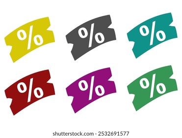Paquete de iconos de Cupón de descuento de color amarillo negro azul rojo púrpura verde. Cupón de descuento de color