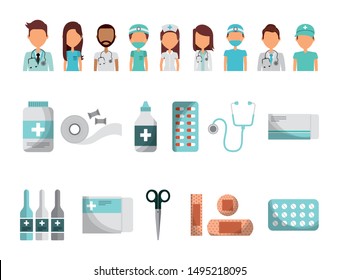 bundle of doctors and medical healthcare icons vector illustration design