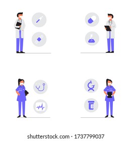Bundle of Doctors and nurses working in the hospitals. Perfect for banners, leaflets, landing pages, social media content.