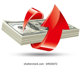 bundle of dollars with an arrow around it, vector editable