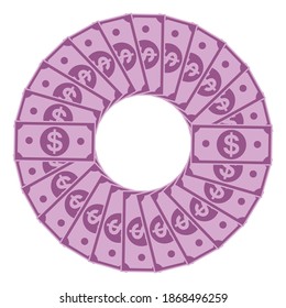 Bundle with dollars , stack of  white background. Vector isolated image business finance earn cash concept.