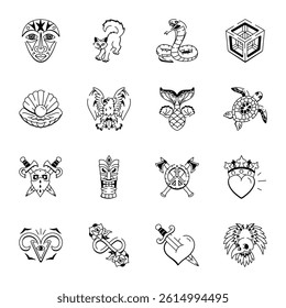 Bundle of Doodle Style Creative Tattoo Icons 

