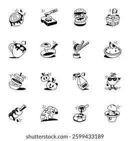 Bundle of Doodle Style Food Icons 
