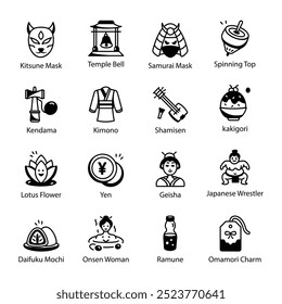 Bundle of Doodle Style Japanese Culture Icons

