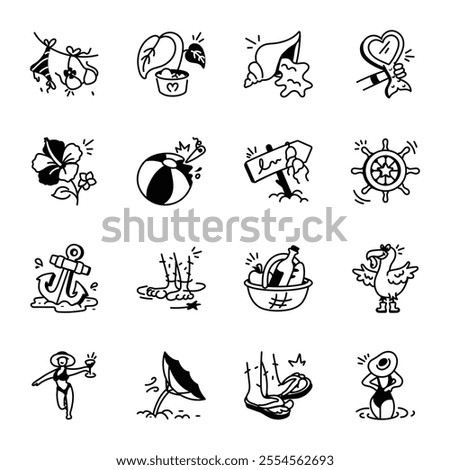 Bundle of Doodle Style Tropical Icons 

