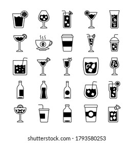 bundle of drinks collection set icons vector illustration design