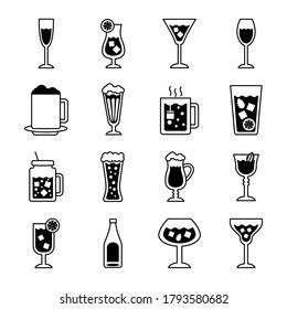 bundle of drinks collection set icons vector illustration design