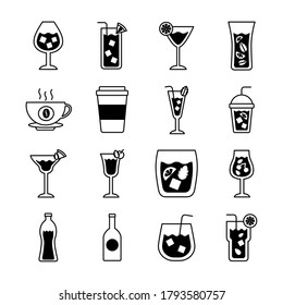 bundle of drinks collection set icons vector illustration design