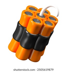 Bundle of dynamite sticks with detonating cord. Realistic bright explosives