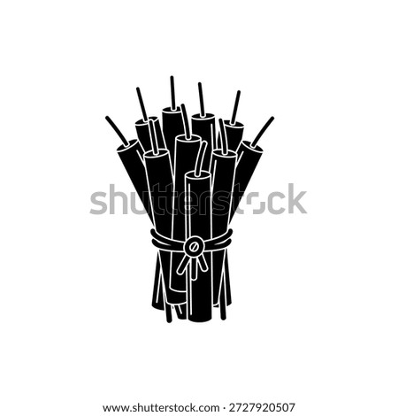 A bundle of dynamite sticks tied together with a fuse, depicted in a black and white silhouette.