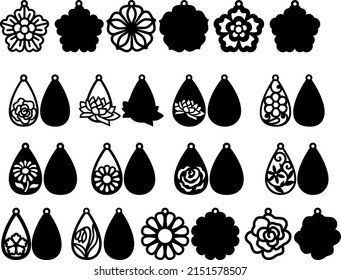 Bundle of earring templates with flowers for making earrings from leather, wood, metal. Templates for cutting machines. svg