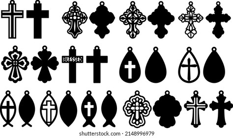 Bundle of earring templates in the form of crosses for making earrings from leather, wood, metal. Templates for cutting machines. svg