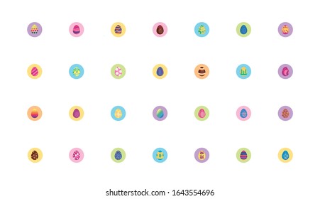 bundle easter eggs painted block style icons vector illustration design