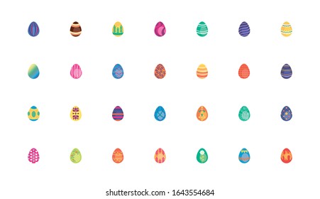 bundle easter eggs painted flat style icons vector illustration design