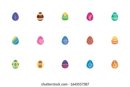 bundle easter eggs painted flat style icons vector illustration design