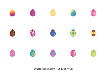 bundle easter eggs painted flat style icons vector illustration design