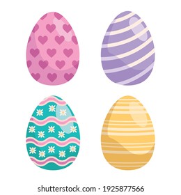 bundle of easter eggs painted set icons vector illustration design