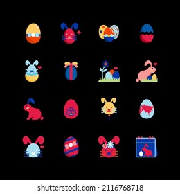 Bundle of easter flat color icons collection. simple  design vector