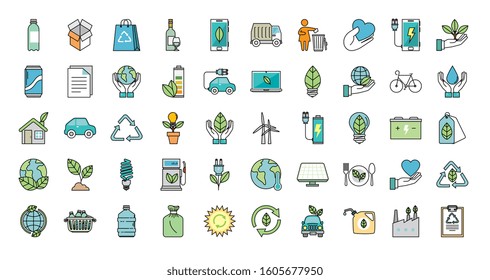 bundle of ecology friendly set icons vector illustration design