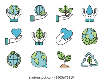 bundle of ecology friendly set icons vector illustration design
