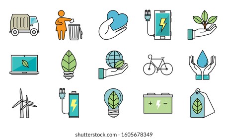 bundle of ecology friendly set icons vector illustration design