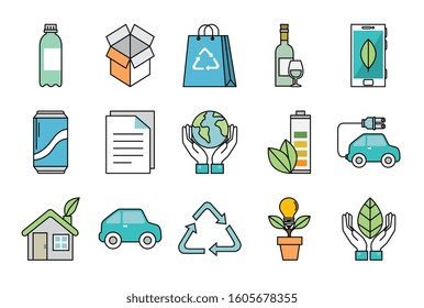 bundle of ecology friendly set icons vector illustration design
