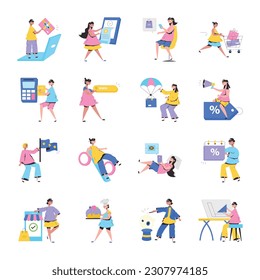 Bundle of Ecommerce and Professionals Flat Illustrations  

