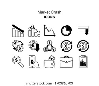 Conjunto de choques económicos conjunto de iconos de línea diseño de ilustración vectorial. 