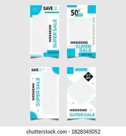 Bundle of Editable banner Social Media  story template. Black and Blue with stripe line shape. Suitable for social media stories post and web mobile ads.