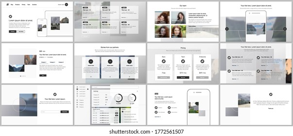 Bundle of editable business templates for digital app, web products. Vector templates for website design, presentations, portfolio, presentation slides, flyer, leaflet, brochure cover, annual report.