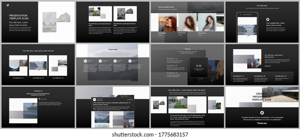 Bundle of editable business templates for digital app, web products. Vector templates for website design, presentations, portfolio, presentation slides, flyer, leaflet, brochure cover, annual report.