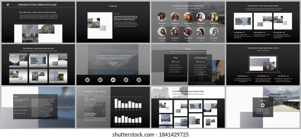 Bundle of editable business templates for digital app, web products. Vector templates for website design, presentations, portfolio, presentation slides, flyer, leaflet, brochure cover, annual report.