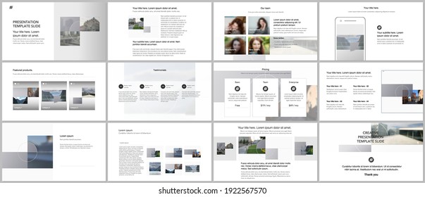 Bundle of editable business templates for digital app, web products. Vector templates for website design, presentations, portfolio, presentation slides, flyer, leaflet, brochure cover, annual report.