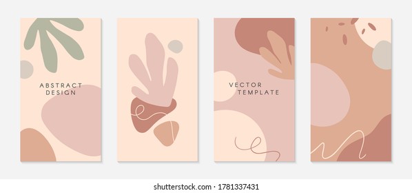 Conjunto de plantillas de historias creativas con espacio de copia para texto.Diseños vectoriales modernos con formas orgánicas dibujadas a mano 