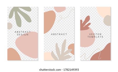 Bundle of editable insta story templates with copy space for text.Modern vector layouts with hand drawn organic shapes and textures.Trendy design for social media marketing,digital post,prints,banners
