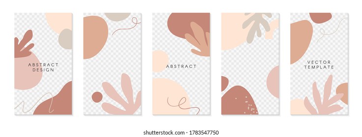 Conjunto de plantillas de historias editables con espacio de copia para texto.Diseños vectoriales modernos con formas orgánicas dibujadas a mano y texturas.Diseño de moda para marketing en medios sociales, publicaciones digitales, impresiones, banners
