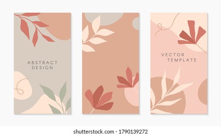 Conjunto de plantillas de historias editables con espacio de copia para texto.Diseños vectoriales modernos con formas orgánicas dibujadas a mano y texturas.Diseño de moda para marketing en medios sociales, publicaciones digitales, impresiones, banners