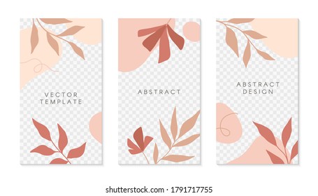 Bundle of editable insta story templates with copy space for text.Modern vector layouts with hand drawn organic shapes and textures.Trendy design for social media marketing,digital post,prints,banners